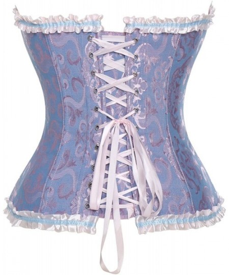Bustiers & Corsets Womens Sexy Lace Floral Print Corset Palace Overbust Bustier Bodyshaper Top - Blue - C018GZCG5TN