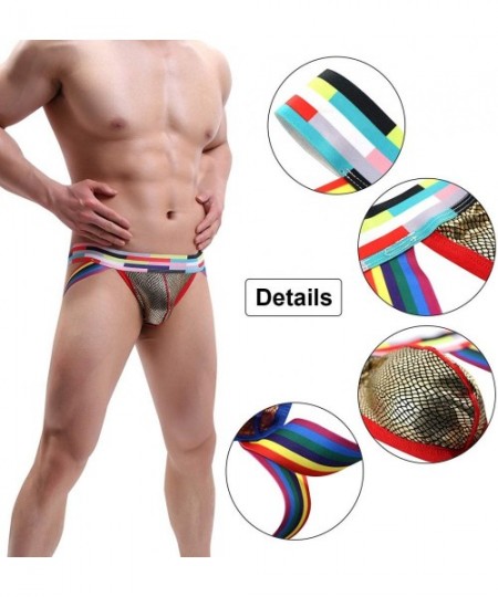 Briefs Men's Thongs Underwear Low Waist Boxer Briefs Bikini Bulge Enhancing Sexy Black Gold - Gold 2 - CZ1974WSK0N