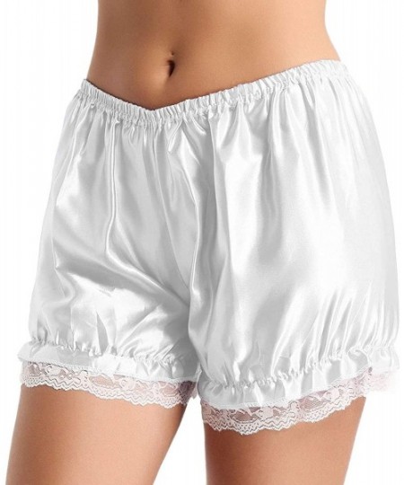 Panties Women's Adult Shiny Silky Ruffled Lace Hem Panties Pettipants Dance Shorts Bloomers Underwear - White Shiny - CB18IG3...