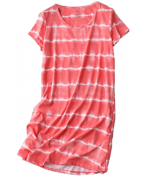Nightgowns & Sleepshirts Women's Cotton Nightgown Sleepwear Short Sleeves Shirt Casual Print Sleepdress - Orange Wave - C7197...