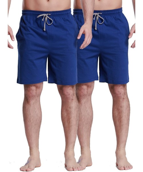 Sleep Bottoms Men's Sleep Shorts - 100% Cotton Knit Sleep Shorts & Lounge Wear - Blue 2pk - CA18098SHC8