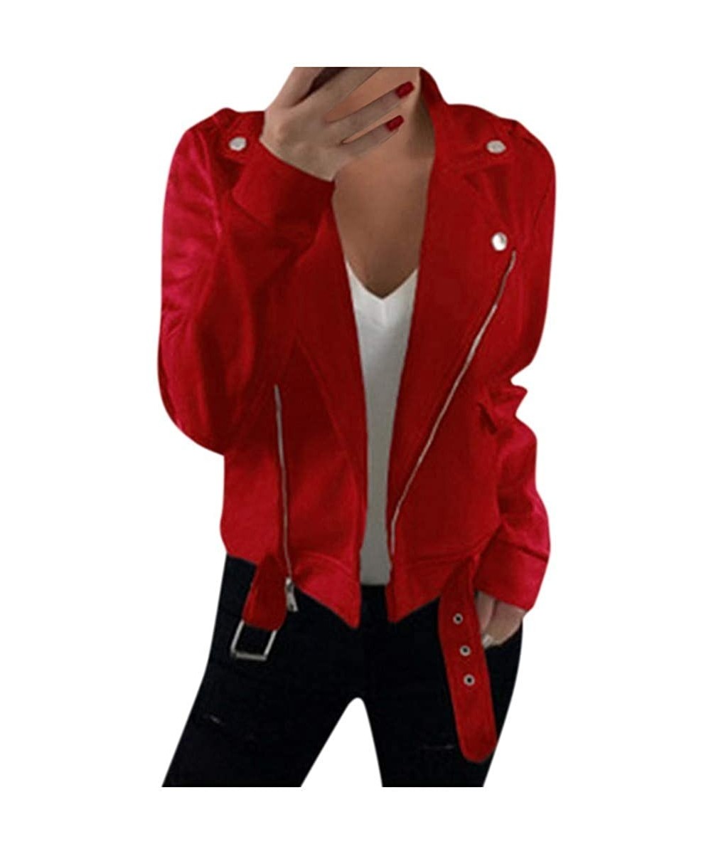 Baby Dolls & Chemises Women Short Jacket Outerwear Long Sleeve Blazer Open Front Short Cardigan Suit Jacket Coat - Red - CQ18...
