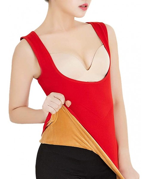 Thermal Underwear Women's Fleece Line Thermal Tank Top Tummy Control Shapewear Compression Vest - Red - C418AWULK2R