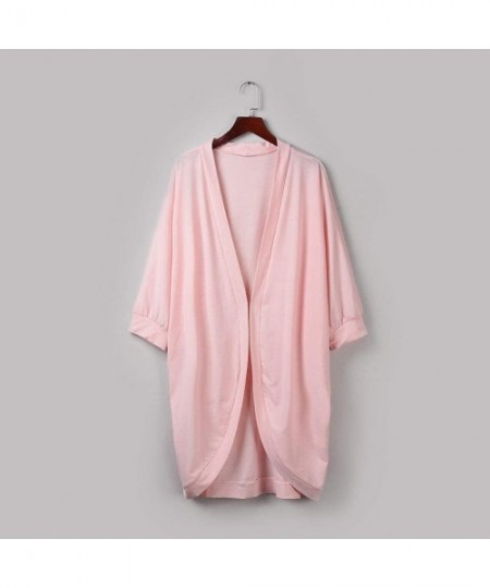 Bustiers & Corsets Women's Soft Knit Sweater Outwear Open Front Kimono Cardigans Long Sleeve Lightweight Cardigan - Pink - C8...