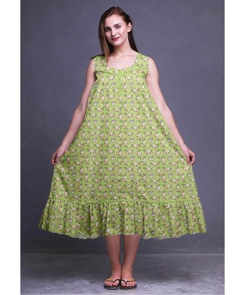 Nightgowns & Sleepshirts Sleeveless Cotton Nightgowns for Women Printed Mid-Calf Length Sleepwear - Light Green5 - CW18S0ATG65