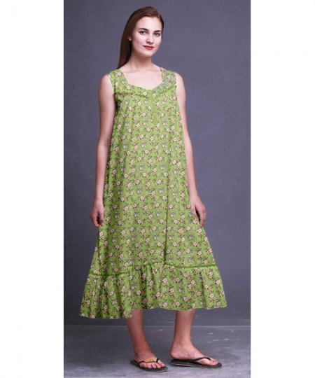 Nightgowns & Sleepshirts Sleeveless Cotton Nightgowns for Women Printed Mid-Calf Length Sleepwear - Light Green5 - CW18S0ATG65