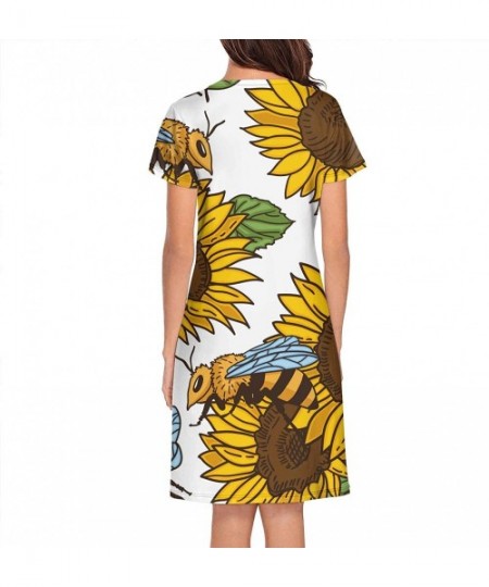 Nightgowns & Sleepshirts Womens Nightdress Hot Big Sunflower Seeds Kernels Summer Comfortable Short Sleeve PajamasRound Colla...