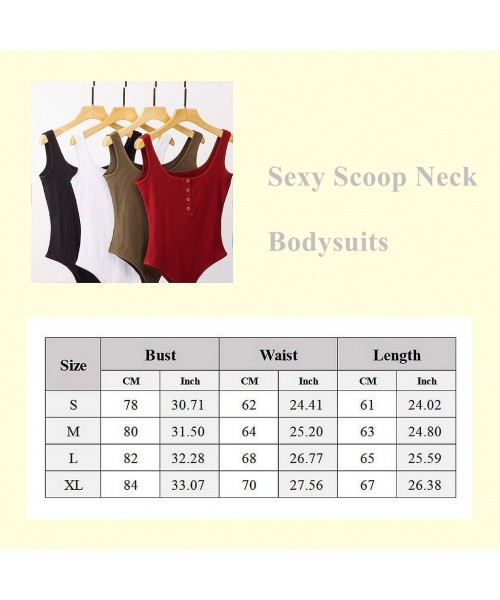 Shapewear Women's Scoop Neck Sexy Basic Bodysuit Tank Top Button Down Bodycon Jumpsuits - Burdundy - CZ199U2T97A