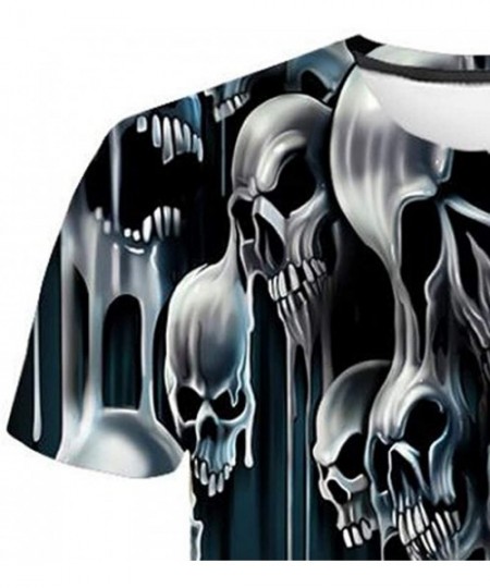 Thermal Underwear Mens 3D Flood Printed Short-Sleeved T-Shirt Top Blouse - Black - CJ18N93EOTS