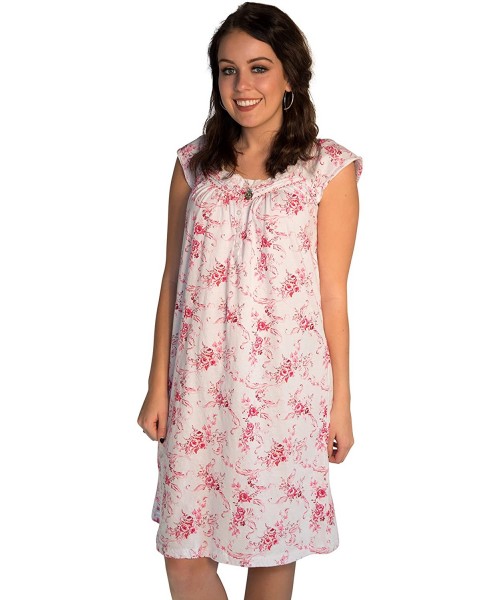 Nightgowns & Sleepshirts Nightgown Sleepwear Dress with Rose-Print- Medium to 2XL Available(0077) - Pink - CG180I572DO