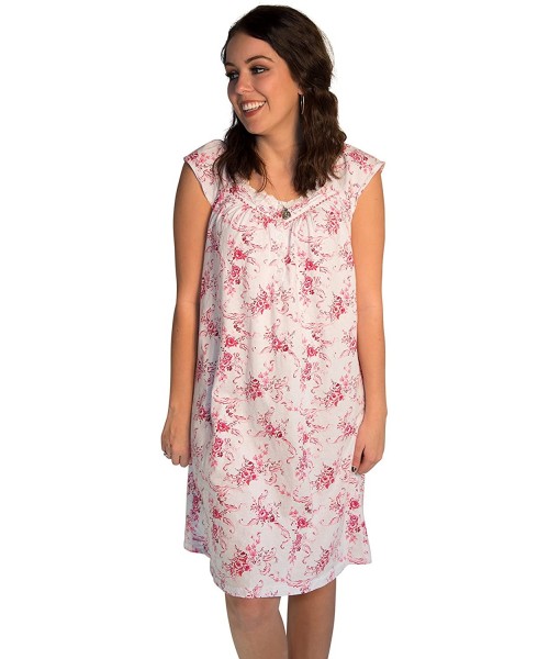 Nightgowns & Sleepshirts Nightgown Sleepwear Dress with Rose-Print- Medium to 2XL Available(0077) - Pink - CG180I572DO