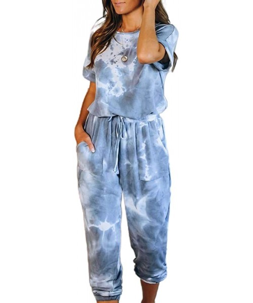 Bottoms Tie Dye Loungewear for Women- Long Sleeve Tops and Shorts 2 Piece Pajamas Set Sleepwear - F Grey - CK19DNUMEX7