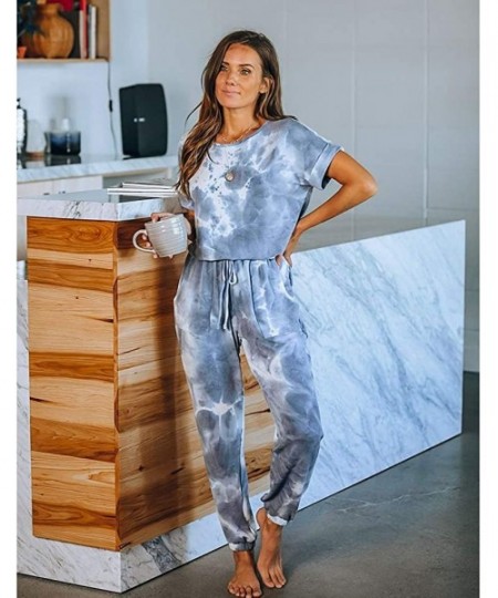 Bottoms Tie Dye Loungewear for Women- Long Sleeve Tops and Shorts 2 Piece Pajamas Set Sleepwear - F Grey - CK19DNUMEX7