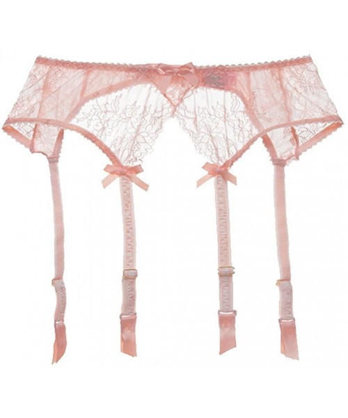 Bras Women's Lace Garter Belt Metal Clips Suspender Belt and Stockings - Pink - CO18AZR9DCZ