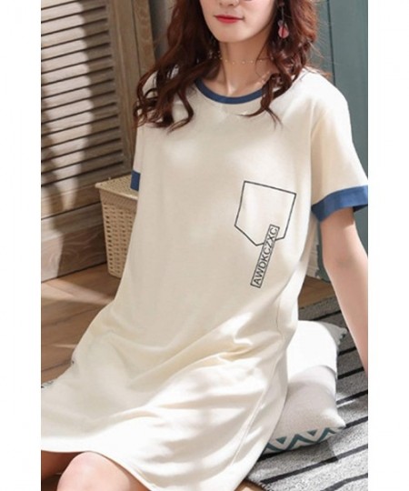 Nightgowns & Sleepshirts Big Girls' 100% Cotton Nightgown Sleepwear Short Sleeves Shirt Cute Cartoon Pattern Sleepdress - Bei...