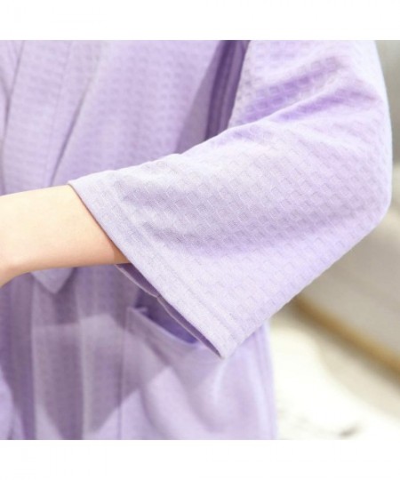 Robes Womens Solid Bandage Robe Bathrobe Gown Pajamas Long Sleepwear Pocket Waistband - Purple - CW194IAKEG2