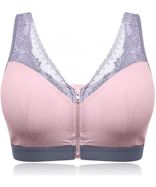 Accessories Front Cross Breathable Silk Bra Solid Color Curved Gathered Bra - V-pink - CI193N0486O