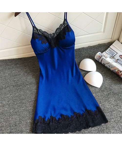 Nightgowns & Sleepshirts Sleepwear Womens Chemise Nightgown Full Slip Lace Lounge Dress - Blue - CR18TW3CIL2