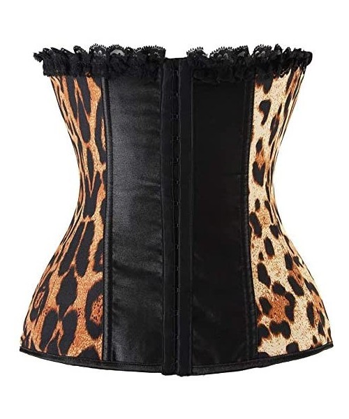 Bustiers & Corsets Women's Strapless Leopard Print Ruffle Trimmed Temptation Overbust Corset - Brown - C911OR5JOIF