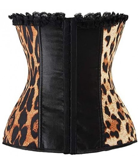 Bustiers & Corsets Women's Strapless Leopard Print Ruffle Trimmed Temptation Overbust Corset - Brown - C911OR5JOIF