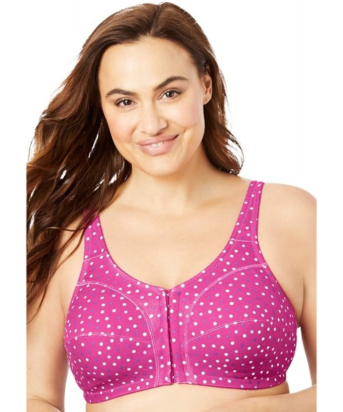 Bras Women's Plus Size Cotton Front-Close Wireless Bra - Paradise Pink Multi Dot (0352) - C9193I68K6I