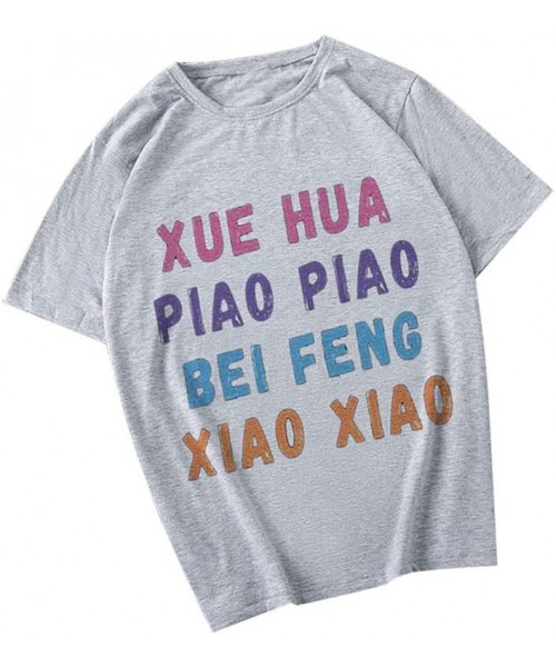 Thermal Underwear Women XUE Hua PIAO PIAO Letters Print Short Sleeve O-Neck Casual Blouse Tops T-Shirt - Gray - CU19CT4OQQR
