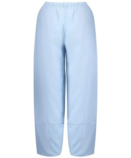 Bottoms Women Baggy Pants Casual Loose Boho Cotton Elastic Waist Wide Leg Long Pants Trousers with Pockets - Blue - CE194N5YM99