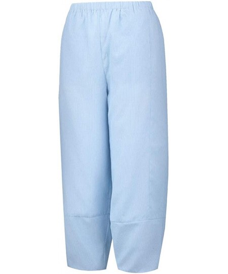 Bottoms Women Baggy Pants Casual Loose Boho Cotton Elastic Waist Wide Leg Long Pants Trousers with Pockets - Blue - CE194N5YM99
