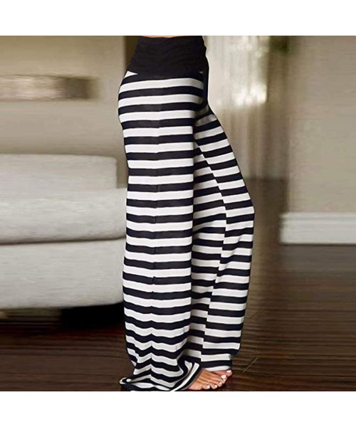Bottoms Women's Comfy Casual Lounge Pants Floral Print Drawstring Palazzo Wide Leg Pajama Pants Lounge Pants - A - White - CA...