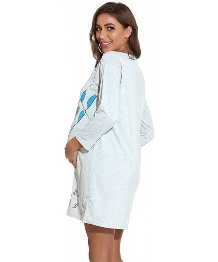Nightgowns & Sleepshirts Women Nursing Nightgowns Maternity Long Sleeve Button Up Sleepwear Cute Pregnancy Breastfeeding Dres...
