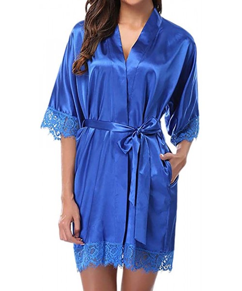 Nightgowns & Sleepshirts PJ Womens Lady Sexy Lace Sleepwear Satin Nightwear Lingerie Pajamas Suit - Blue - CJ18M5QNLQX