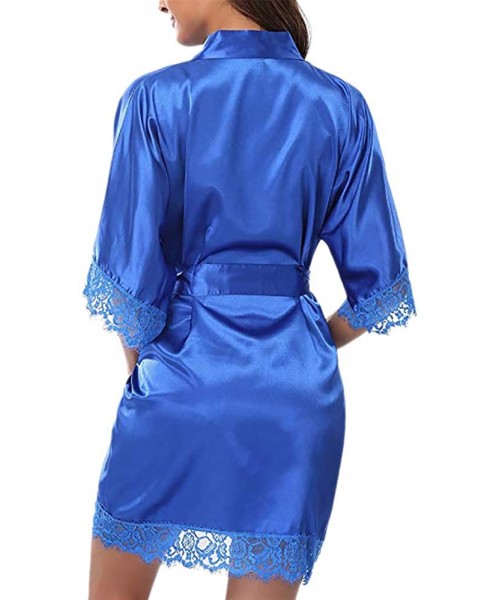 Nightgowns & Sleepshirts PJ Womens Lady Sexy Lace Sleepwear Satin Nightwear Lingerie Pajamas Suit - Blue - CJ18M5QNLQX