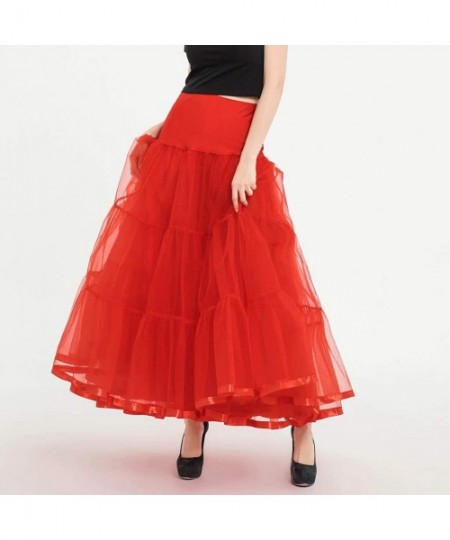 Slips Women's 50s Petticoat Skirts Rockabilly Retro Underskirt Crinoline Tutu Tulle Skirt - Red-2 - C319452Z7X7
