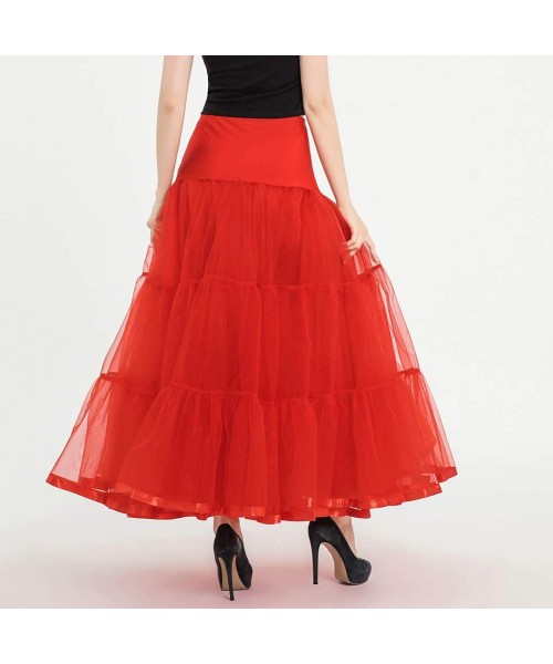 Slips Women's 50s Petticoat Skirts Rockabilly Retro Underskirt Crinoline Tutu Tulle Skirt - Red-2 - C319452Z7X7
