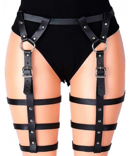 Garters & Garter Belts Womens Leather Body Harness Strappy Punk Leather Waist Leg Cage Garter Belts Adjustable Cincher Black ...