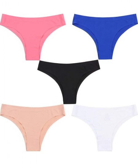 Panties Women's 5 Packs Hi Cut Hipster Panties Seamless Low-Rise Half Back Coverage Panty Sexy Bikini Underwear - CU18L6HMCOS