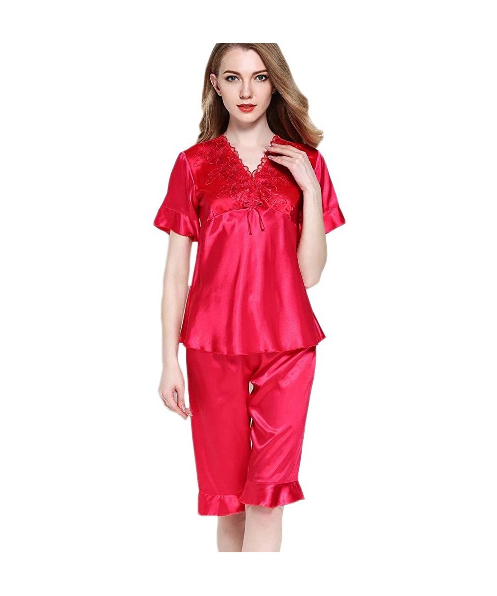 Baby Dolls & Chemises Silk Satin Pajamas-Sleepwear Set Womens Lingerie Cami Soft Sexy Nightwear Lace Chemise Teddy Nightgown ...