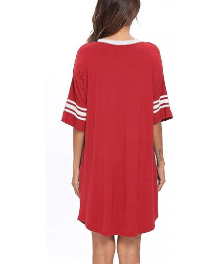Nightgowns & Sleepshirts Women's Nightgown Short Sleeve Cotton Sleep Dress V Neck Oversized Loose Pajama Cute Printed - Red -...