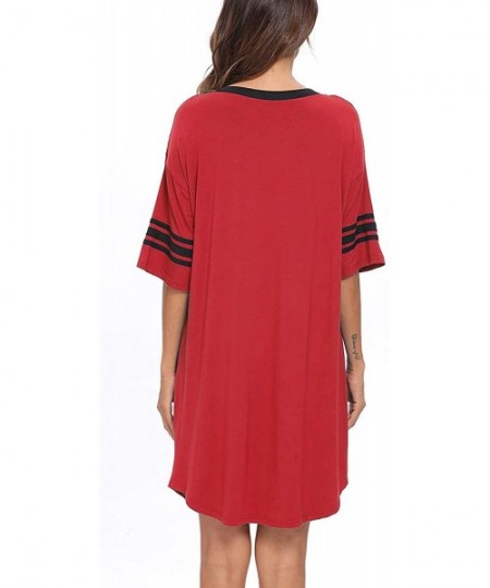 Nightgowns & Sleepshirts Women's Nightgown Short Sleeve Cotton Sleep Dress V Neck Oversized Loose Pajama Cute Printed - Red -...