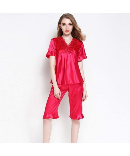 Baby Dolls & Chemises Silk Satin Pajamas-Sleepwear Set Womens Lingerie Cami Soft Sexy Nightwear Lace Chemise Teddy Nightgown ...