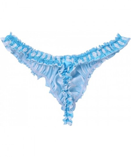 G-Strings & Thongs Men's Silky Satin Flutter Polka Dots Ruffled Bikini G-string Thong Sissy Panties Underwear - Sky Blue - C0...