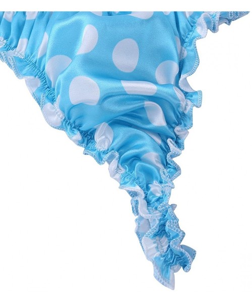 G-Strings & Thongs Men's Silky Satin Flutter Polka Dots Ruffled Bikini G-string Thong Sissy Panties Underwear - Sky Blue - C0...