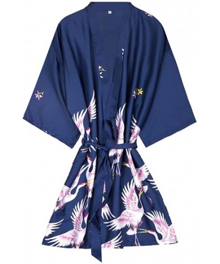 Robes Silk Nightdress V Neck Bathrobe Soft Sleepwear Kimono Robe Floral Short Nightgown for Women - Coral Red - CX19DYY666C