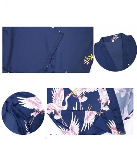 Robes Silk Nightdress V Neck Bathrobe Soft Sleepwear Kimono Robe Floral Short Nightgown for Women - Coral Red - CX19DYY666C