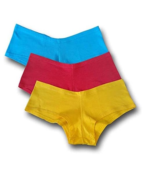 Panties Women's Boy Short Panties Cotton (3 Pack) Bright Colors - Blue- Red- Yellow - C511WTLXWX7