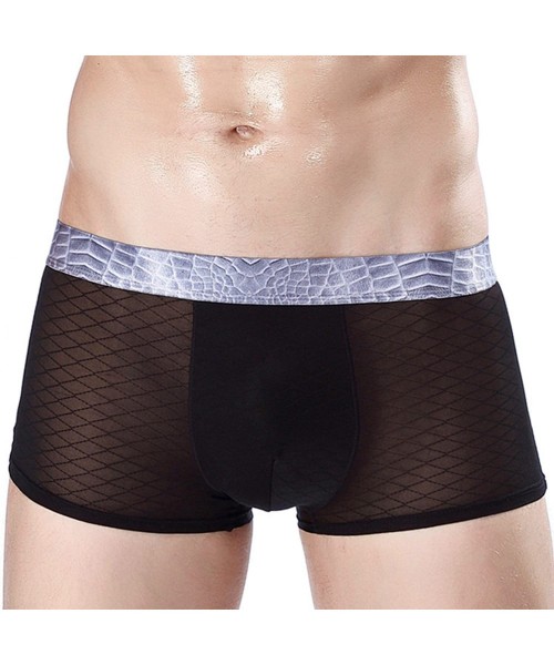Boxer Briefs Men's Sexy Lingerie See Through Mesh Boxer Briefs Underwear Shorts - Black 2 - C318658W7RO