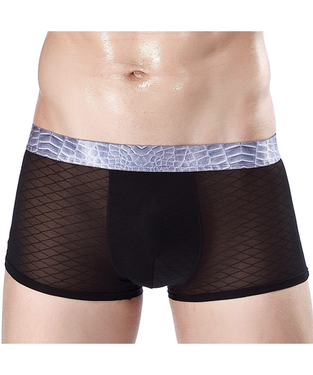 Boxer Briefs Men's Sexy Lingerie See Through Mesh Boxer Briefs Underwear Shorts - Black 2 - C318658W7RO