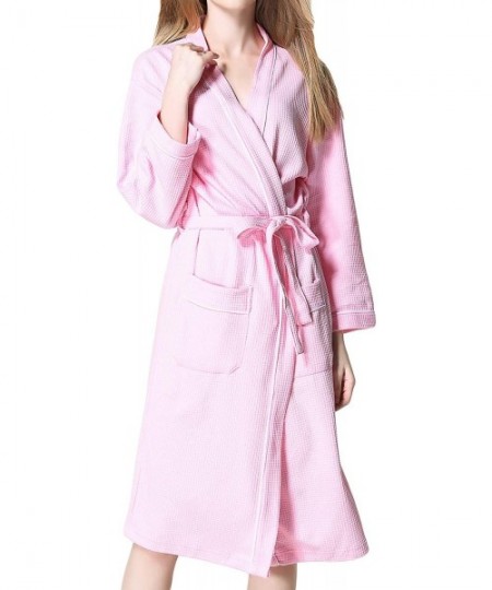 Robes Waffle Weave Bathrobes For Women Men Soft Cotton Hotel Kimono Spa Robes P01 - Pink - CS18M3N8IYI