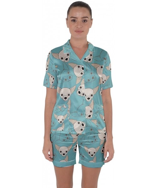 Sets Women's Christmas Pajamas Adorable Animals & Dogs Pug Style Satin Short Sleeve Comfy Xmas Pyjamas Set - Mint - CL186HQTZUX