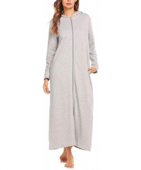 Robes Women Sleepwear Long Robe Long Sleeve Dressing Gown Zip Front Hooded Bathrobe Bathroom Kimono Robes Homewear Darkgrey -...